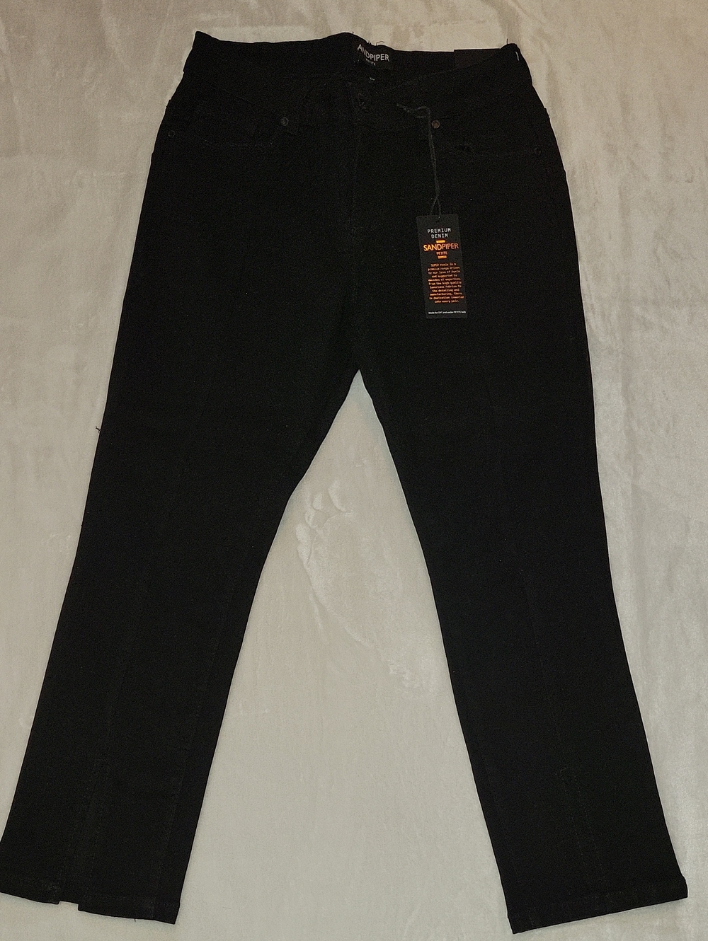 Sandpiper Petite Sz 12P Black Denim With A Slit In Front Of Ankles